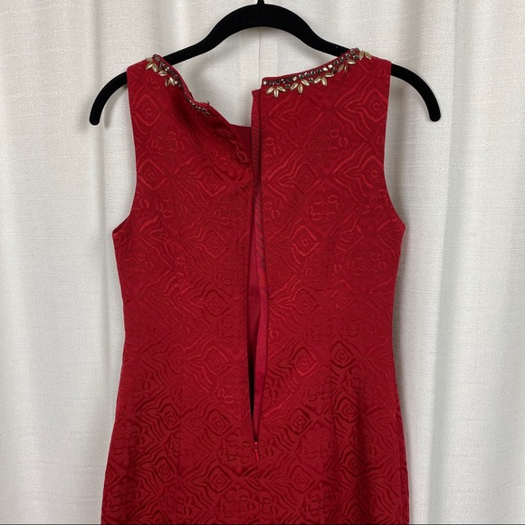 Anthropologie Moulinette Soeurs Red Brocade Embellished Sheath Dress Sz.0 - Picture 12 of 15